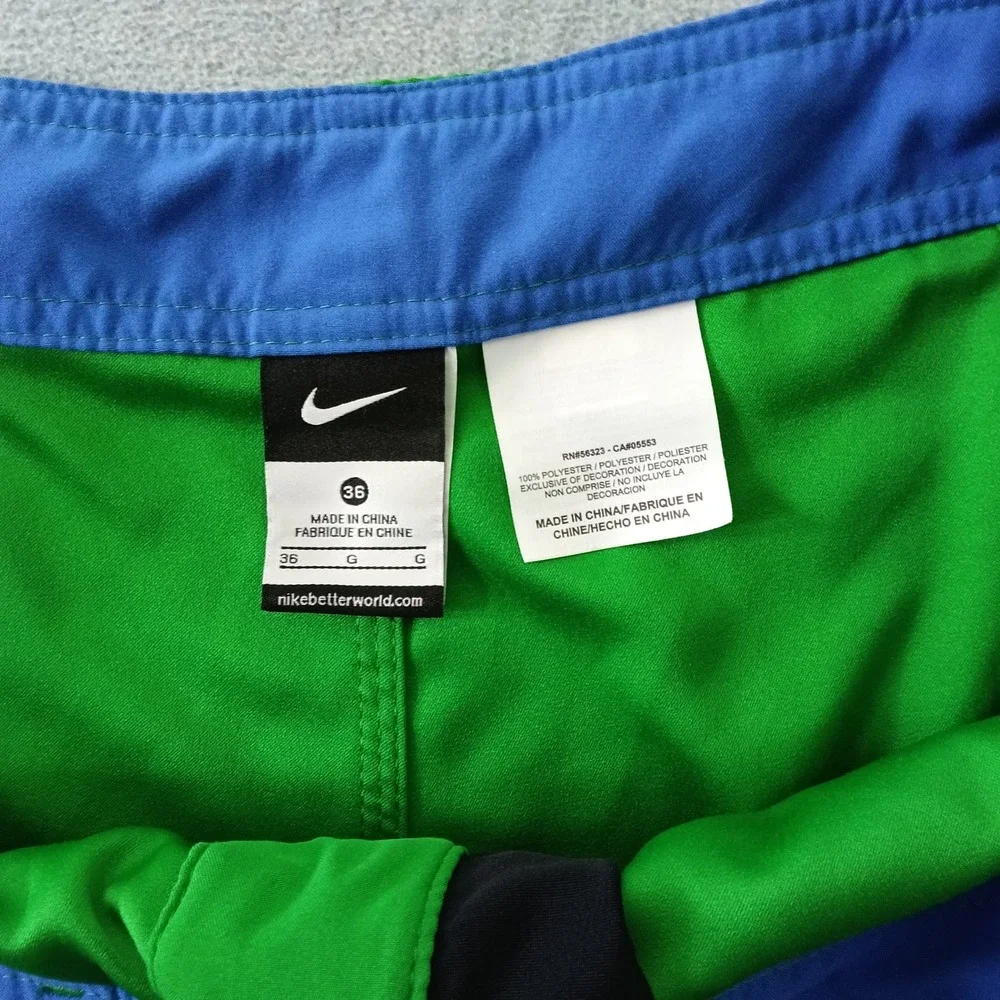 Nike Mens Green Board Shorts Size 36 Blue Waistband Side Cargo Pocket Trunks